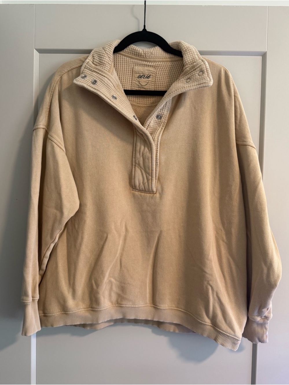 Aerie Oversized Getaway Quarter Snap Sweatshirt Koko Brown, size S, like new! - Picture 2 of 5